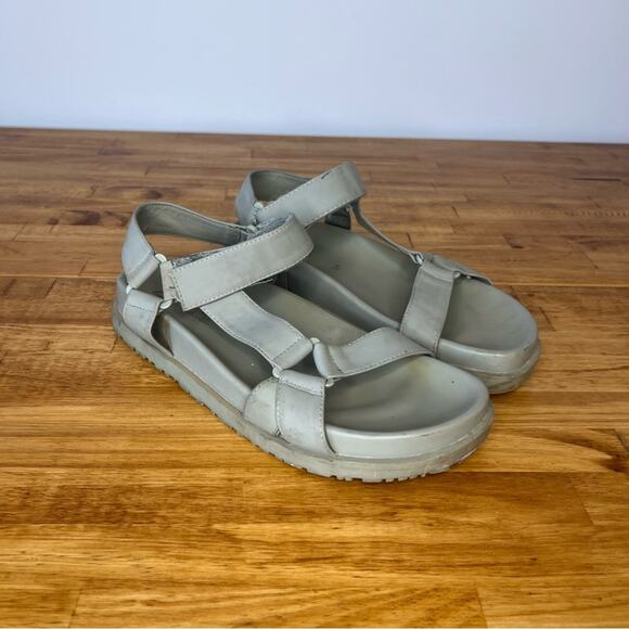 Zara Rubberized Sage Grey Strappy Platform Sandals Size 37 - Picture 2 of 6